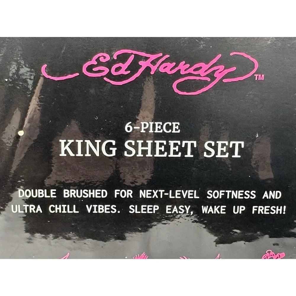 Ed Hardy King Sheet Set 6 Piece Camo Tiger 4 Pillowcases New